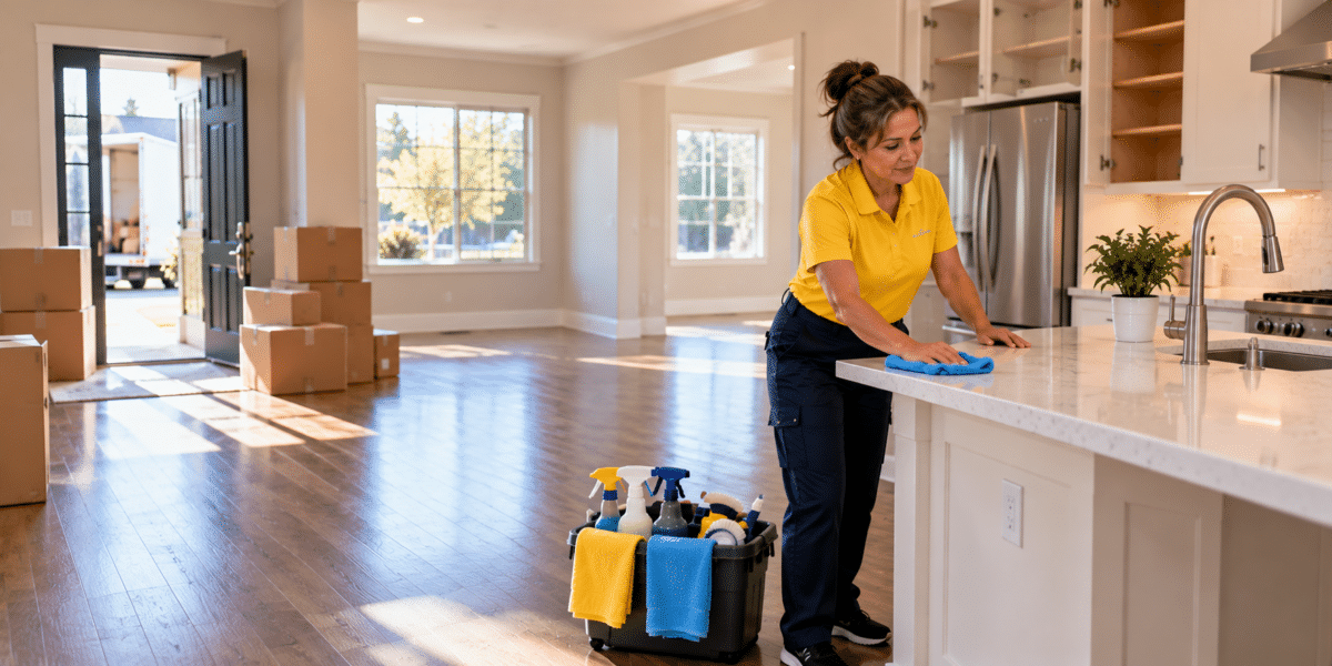 Cleaner preparing an empty home for move-out handoff